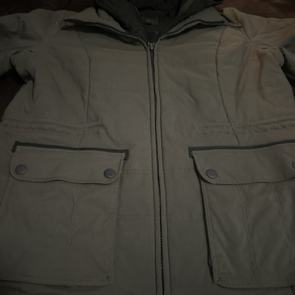 Prana Jacket L Insulated Quilted Parka Women Large Green Hooded Jacket Outdoors - Picture 4 of 11